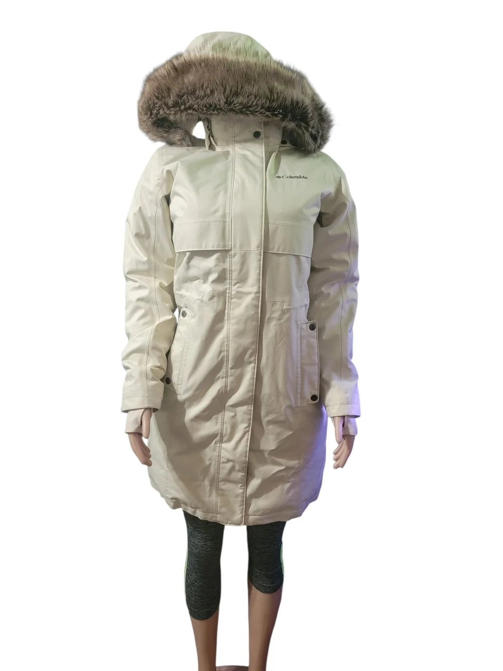 Columbia Women's Cream Parka with Faux-Fur Hood
